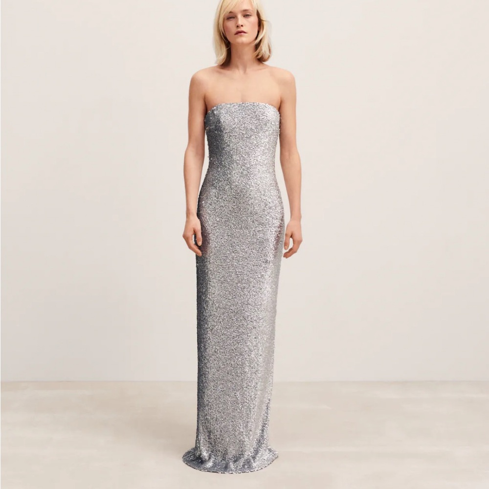 Elegant Silver Strapless Evening Dress